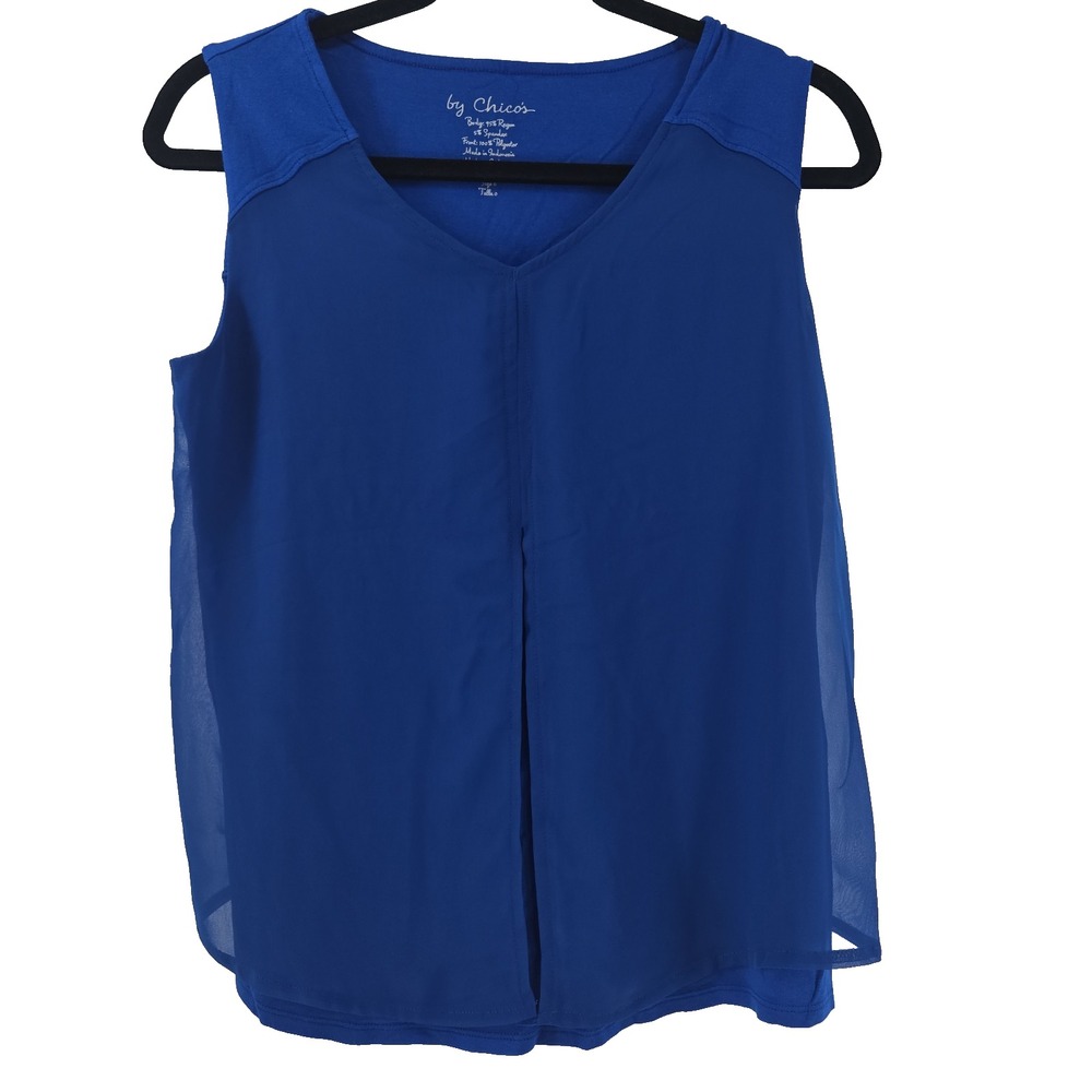 By Chico's Size 0 Cobalt Blue Jersey Chiffon Sleeveless Blouse Top